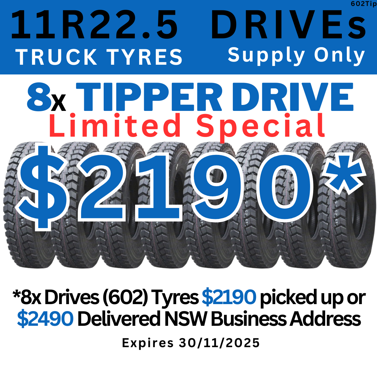 8x 11R22.5 TRUCK TIPPER DRIVE TYRES - HD602 (SUPER SPECIAL)