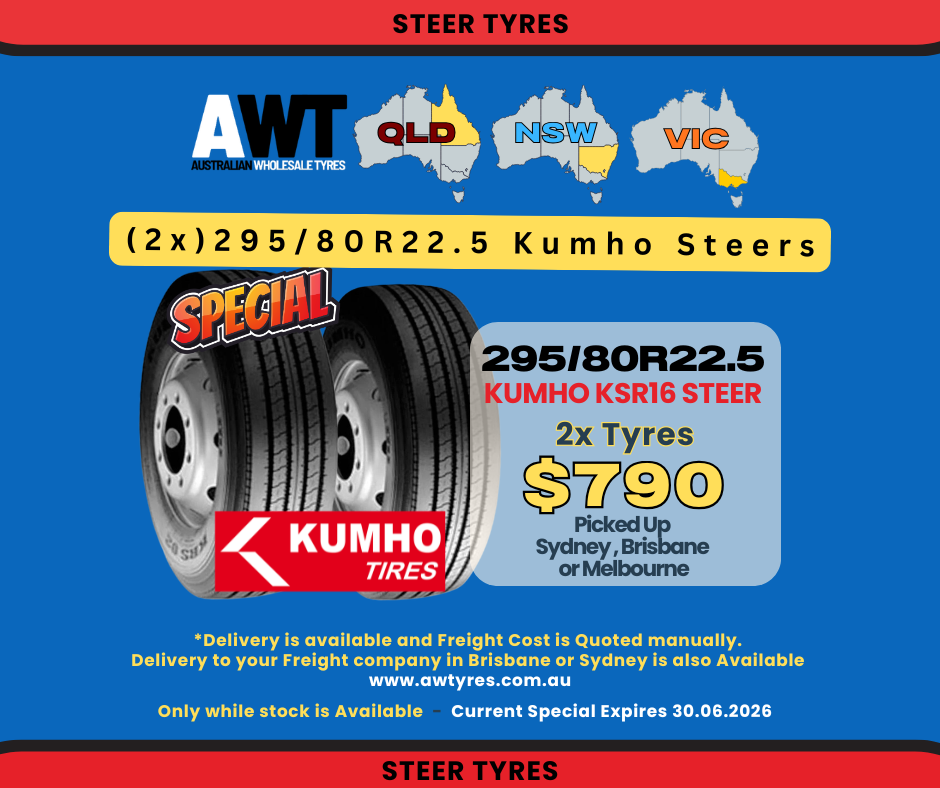 KUMHO 295/80R22.5 KSR16 - STEER (2x Tyres) (NSW, VIC & QLD)