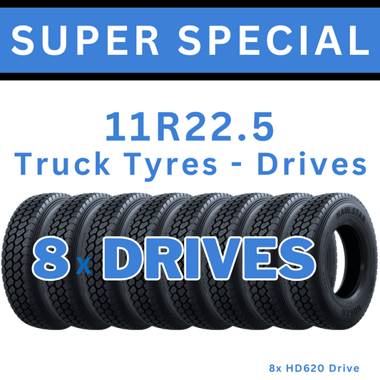 8x 11R22.5 TRUCK DRIVE TYRES - HD620 (SUPER SPECIAL)