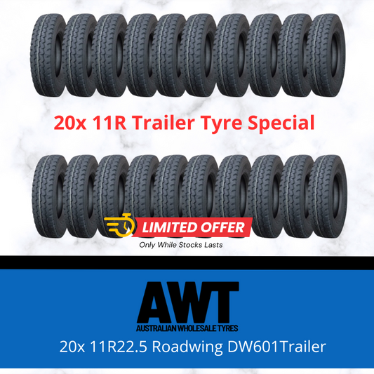 20x Tyre Buy Special - ROADWING 11R22.5 148/145M 16PR DW601 - TRAILER (2405)