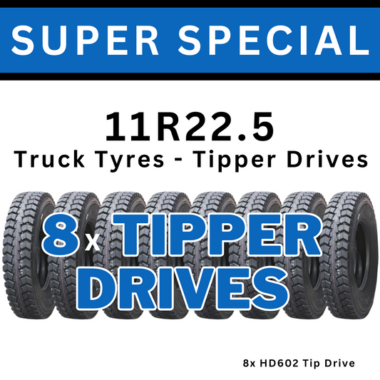 8x 11R22.5 TRUCK TIPPER DRIVE TYRES - HD602 (SUPER SPECIAL)