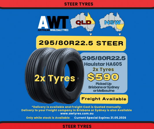 HAULSTAR 295/80R22.5 HA605 - STEER (2x Tyres) (NSW, QLD, VIC)
