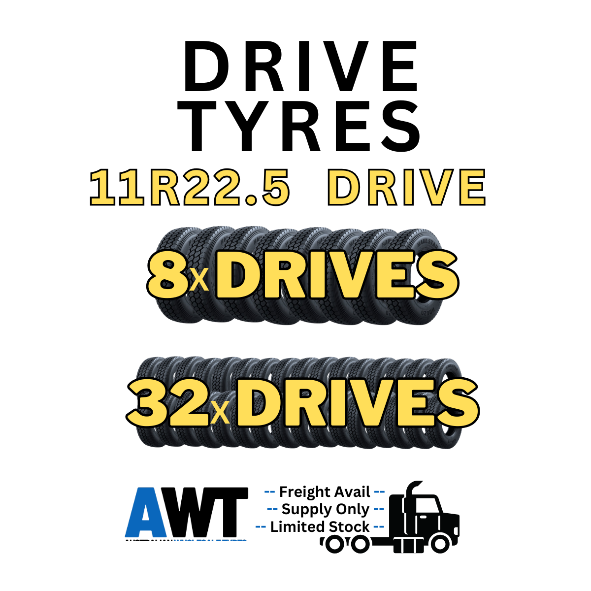 11R22.5 Drive Tyre Special - 8x or 32x Tyre Packages (Pick Up Warehouse) (2609)