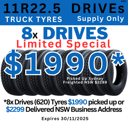 8x 11R22.5 TRUCK DRIVE TYRES - HD620 (SUPER SPECIAL)