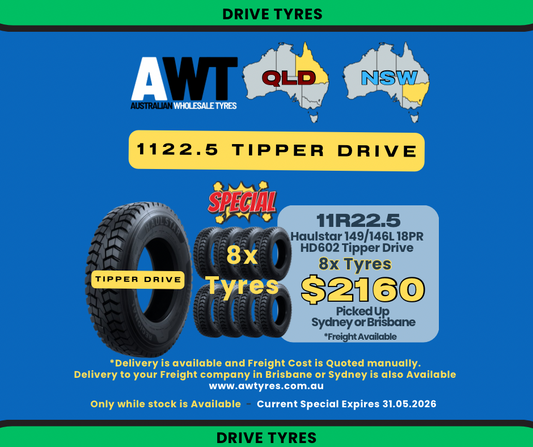 HAULSTAR 11R22.5 TIPPER DRIVE HD602 (8x Tyre Buy) QLD & NSW