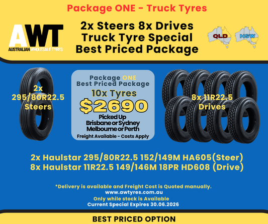 Steer & Drive Tyre Package ONE (Best Priced Package) 8x Drives, 2x Steers (2606)