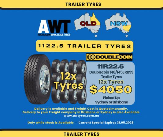 Doublecoin 11R22.5 148/145L RR99 (Trailer) (12x Tyres Package) QLD NSW Special