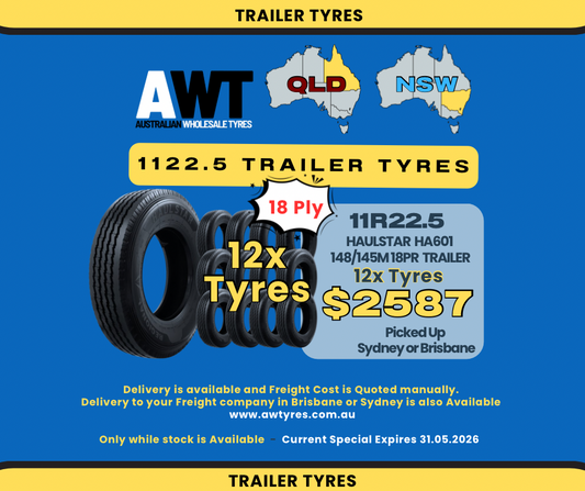 Haulstar 11R22.5 (18PLY) HA601 (Trailer) (12x Tyres Package) QLD NSW Special