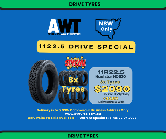 11R22.5 18PR Haulstar HD620 - DRIVE TYRES (8x Buy Special)