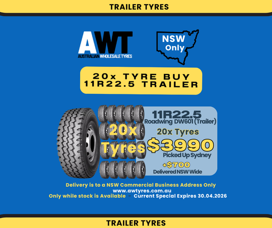 ROADWING 11R22.5 DW601 16PR (Trailer) (20x Tyres Package) NSW Special