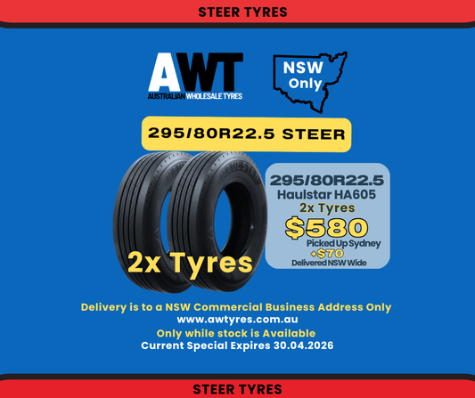 HAULSTAR 295/80R22.5 HA605 - STEER (2x Tyres) (NSW)