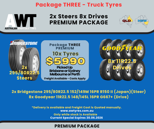 Steer & Drive Tyre Package THREE (Premium Package) 8x Drives, 2x Steers (2606)