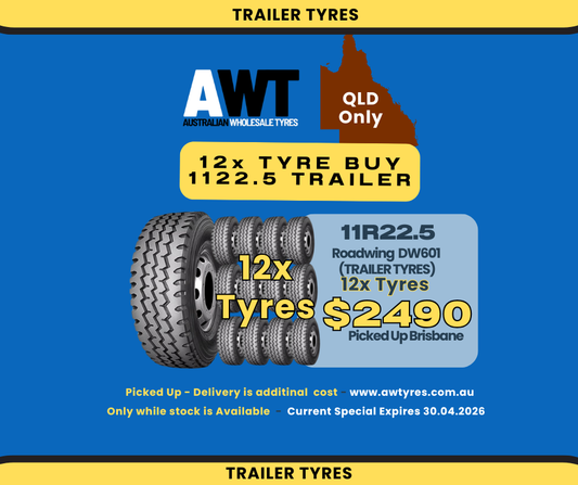 ROADWING 11R22.5 DW601 146/143M 16PR (Trailer) (12x Tyres Package) QLD Special